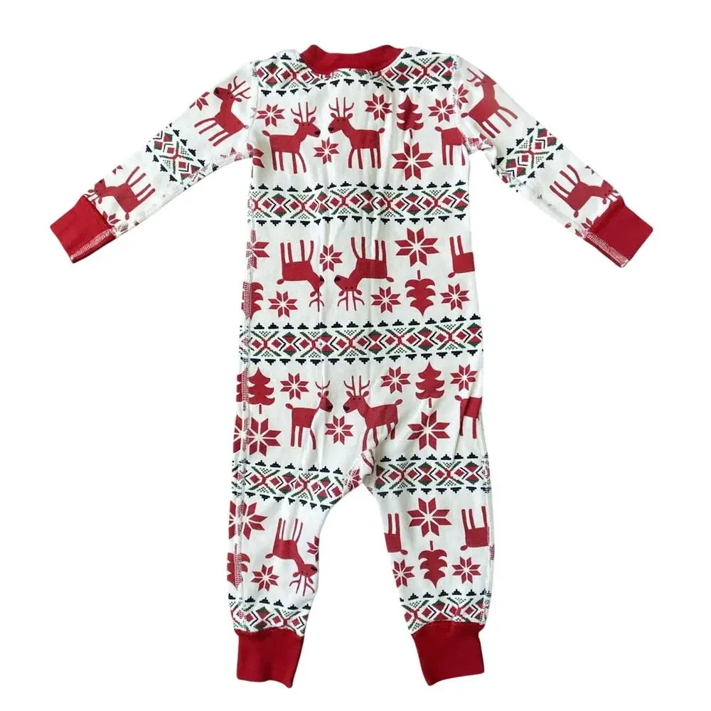 Hanna Andersson Pajamas Sz 18-24 mo White Red Zip Up Fair Isle Reindeer